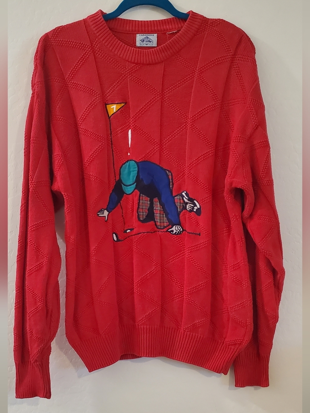 Vintage Cambridge Classics "Hole in One!" Red Knit Long Sleeve Sweater Medium